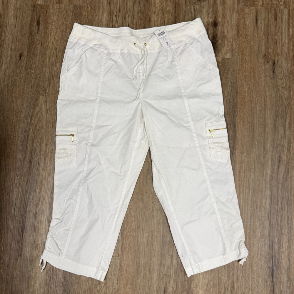 Zenergy by Chico's Poplin Crop Pants Women 2 L 12 Optic White Cotton 570081089